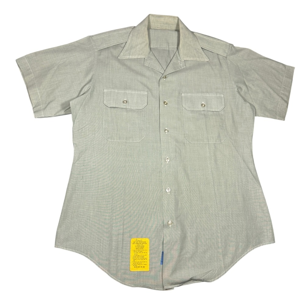Vintage US Army AG-415 Military Shirt Mens Short Sleeve Green Utility Button Up